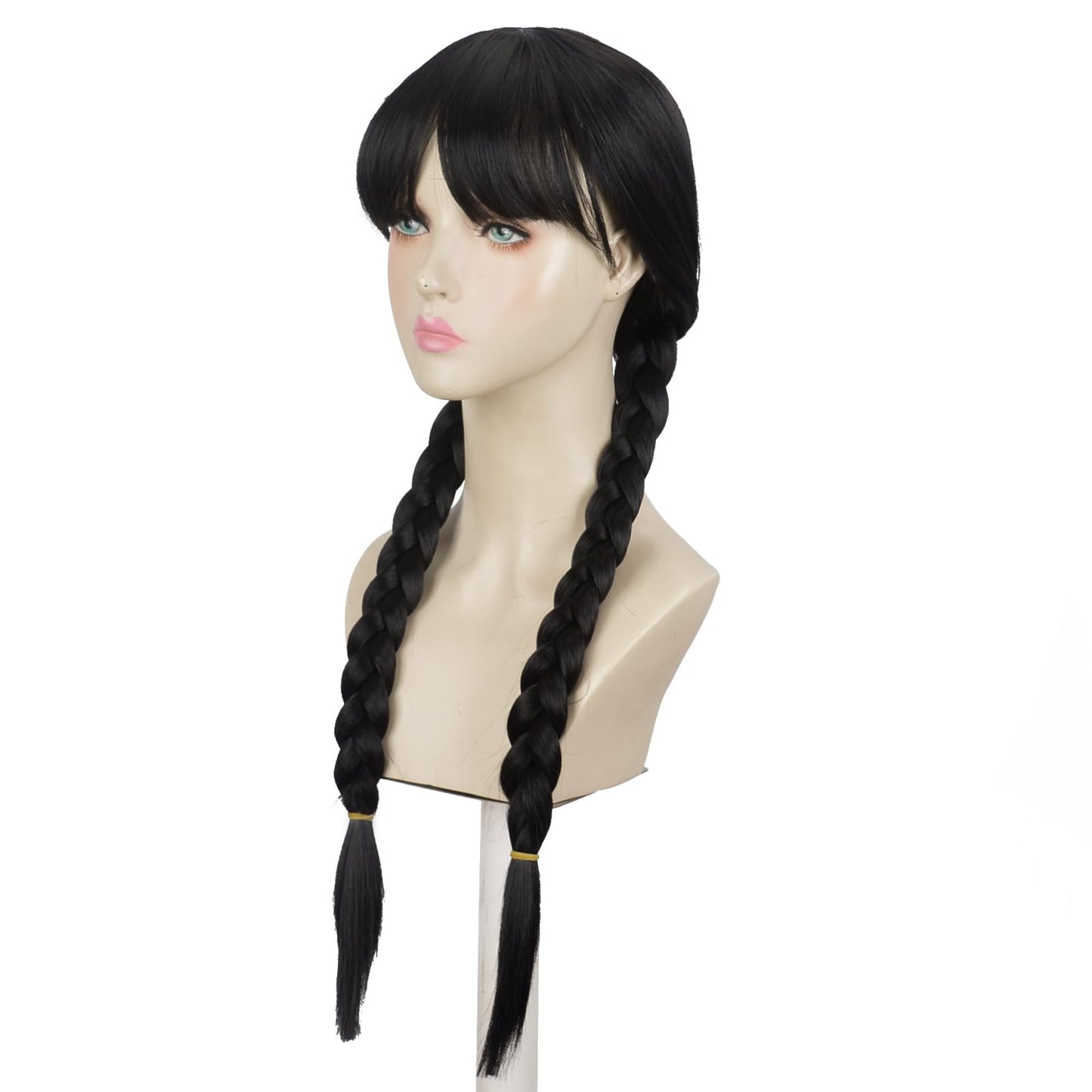 Aeilene Wednesday Long Black Braids Wig with Bangs and Pigtails for Party Costume Halloween