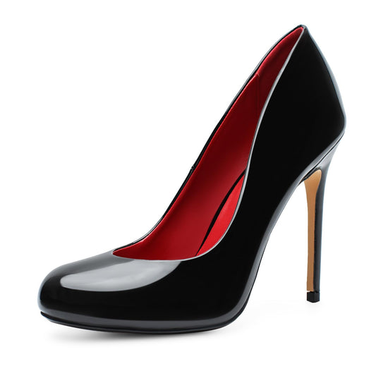 Unisex Men's Women's Round Toe High Heels Stiletto Pumps Patent Leather Heels Dress Party Shoes（Dam-G-2 Black 15）