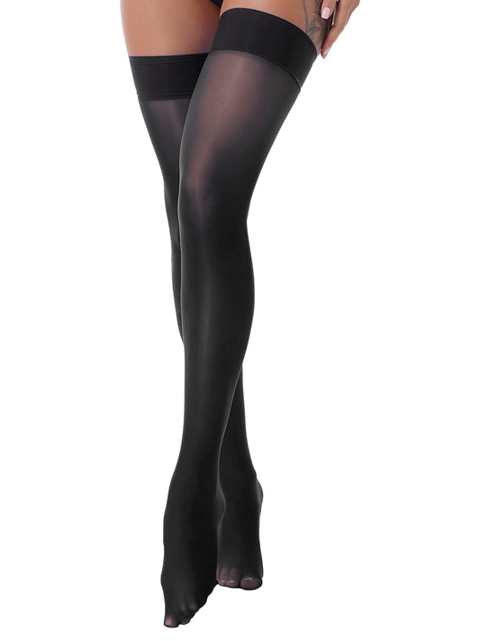 Men's Sissy High Over Knee Oil Shiny Stocking, Femboy Thigh High Stockings, for Cross-dressing Exploring your feminine side. (Black)