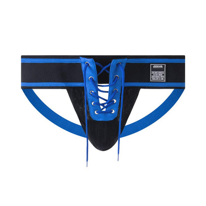 JOCKMAIL Mens Jockstrap Underwear Athletic Supporter Wide Belt Comfortable Men Sport Underwear for Gym Sport (US, Alpha, X-Large, Regular, Regular, Blue)