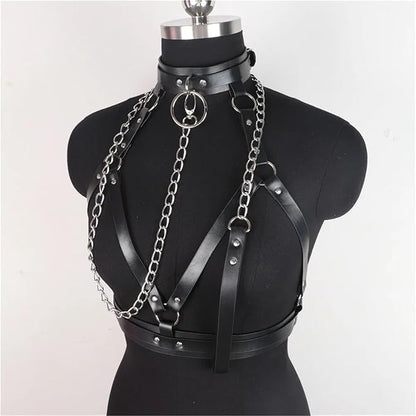 PU Leather Choker Harness Women Goth Collar Leash For Girl Aesthetic Fashion Sexу Women's Lingiere Belt Exotic Accessories