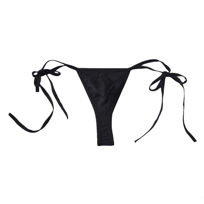 JEERLEEP Mens Sexy ice Silk Bikini Tie Side G String T Back Thongs Briefs Adjustable Underwears(Black)