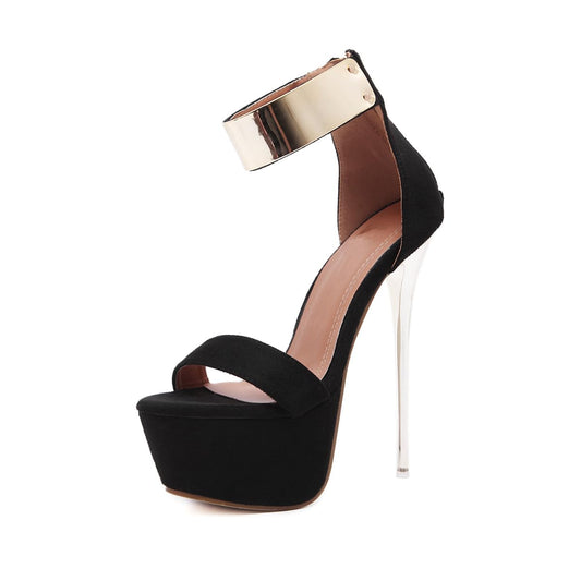 Stiletos Black Heels for Women Sexy Platform Open Toe Zipper Heeld Sandals 6.3 Inch Party Prom Banquet Shoes (Black,7)