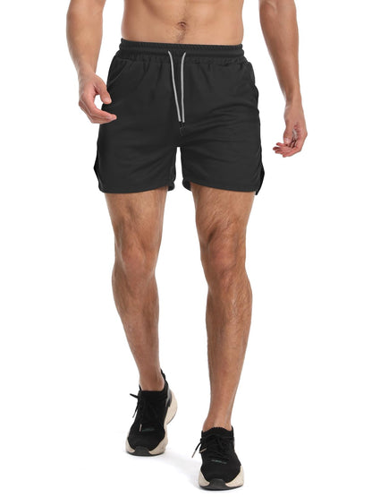 Aolesy Men's Gym Workout Shorts 5 Inch Lightweight Bodybuilding Athletic Shorts Running Training with Zipper Pockets & Towel Loop Black
