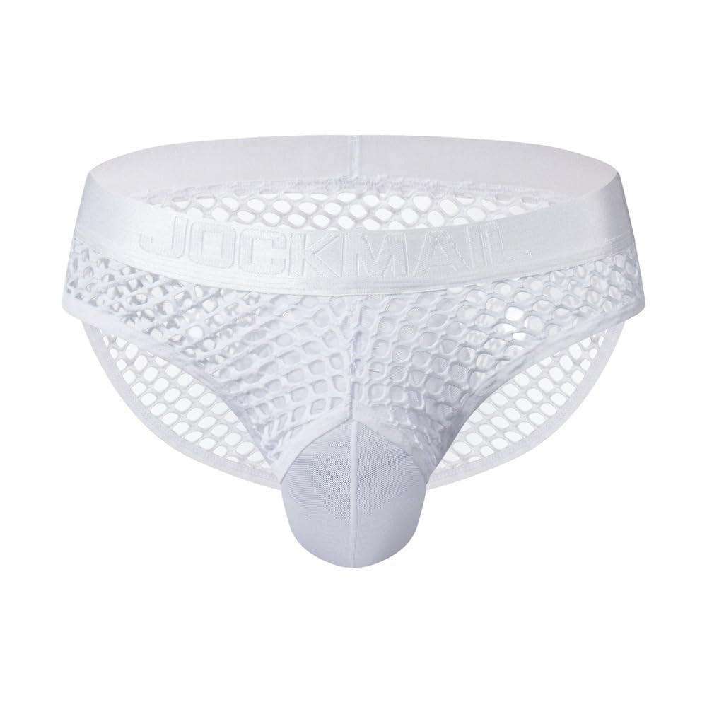 JOCKMAIL Men's Sexy Underwear Briefs Mesh Breathable Comfortable Low Rise Underwear for Men (US, Alpha, Medium, Regular, Regular, White)