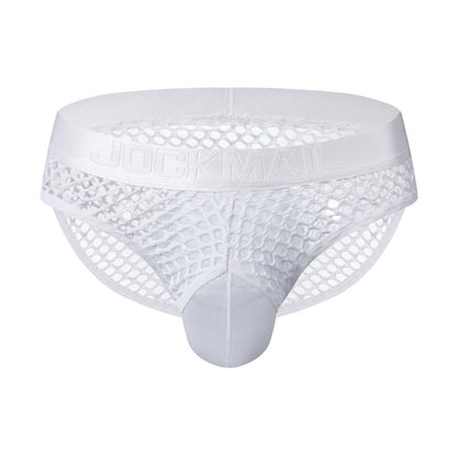 JOCKMAIL Men's Sexy Underwear Briefs Mesh Breathable Comfortable Low Rise Underwear for Men (US, Alpha, Medium, Regular, Regular, White)