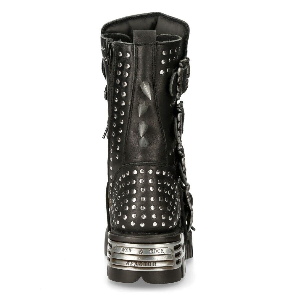 New Rock Boots 1535-S1 Mens Metallic Black Leather Goth Studded Spike Boot 9.5