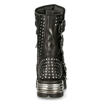 New Rock Boots 1535-S1 Mens Metallic Black Leather Goth Studded Spike Boot 9.5