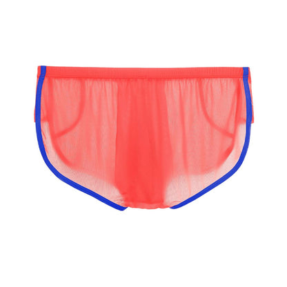 JINSHI Men’s Silk See Thru Boxer Briefs Sexy Mesh Lingeries High Split Bulge Pouch Boxers Shorts Mens Ultra Thin Underwear Orange XXL