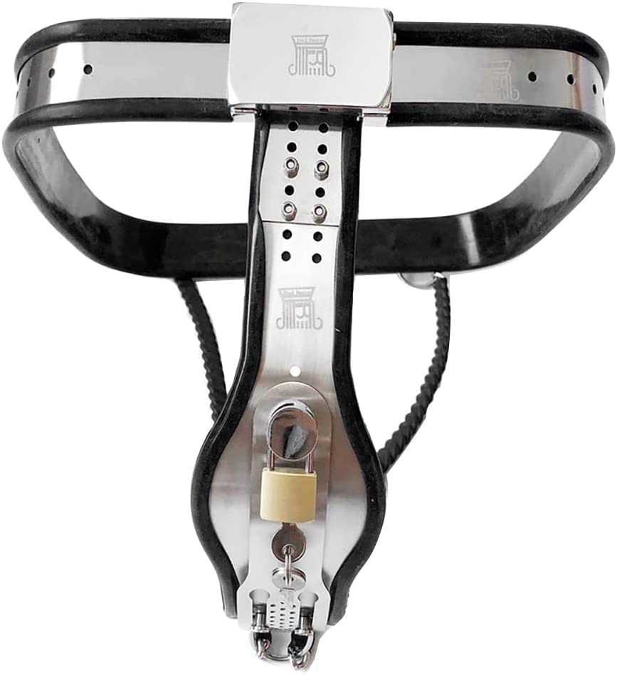 Adjustable Stainless Steel Metal Chastity Belt Female Y-Type Double Chain Silicagel Underwear Chastity Device Lockable (Waist: 90-110cm, Black)