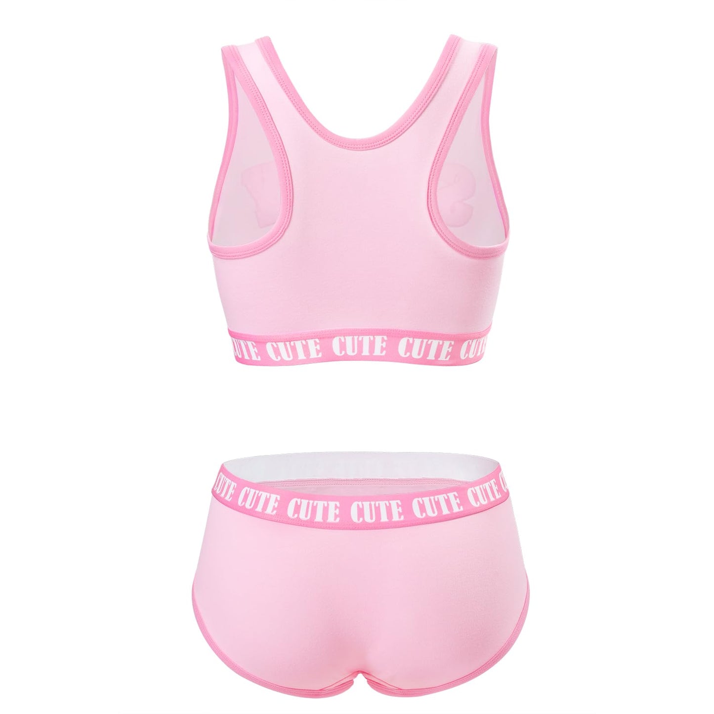 Littleforbig Unisex Cotton Camisole and Panties Sports Loungewear Sissy University Bralette Set Pink M