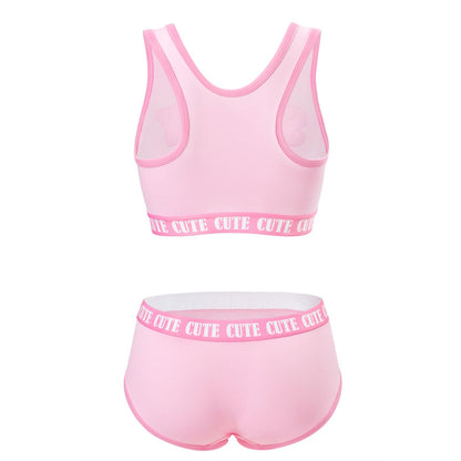 Littleforbig Unisex Cotton Camisole and Panties Sports Loungewear Sissy University Bralette Set Pink M