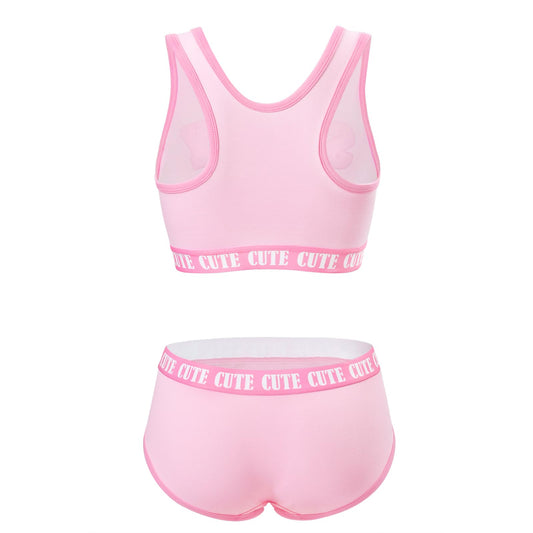 Littleforbig Unisex Cotton Camisole and Panties Sports Loungewear Sissy University Bralette Set Pink M