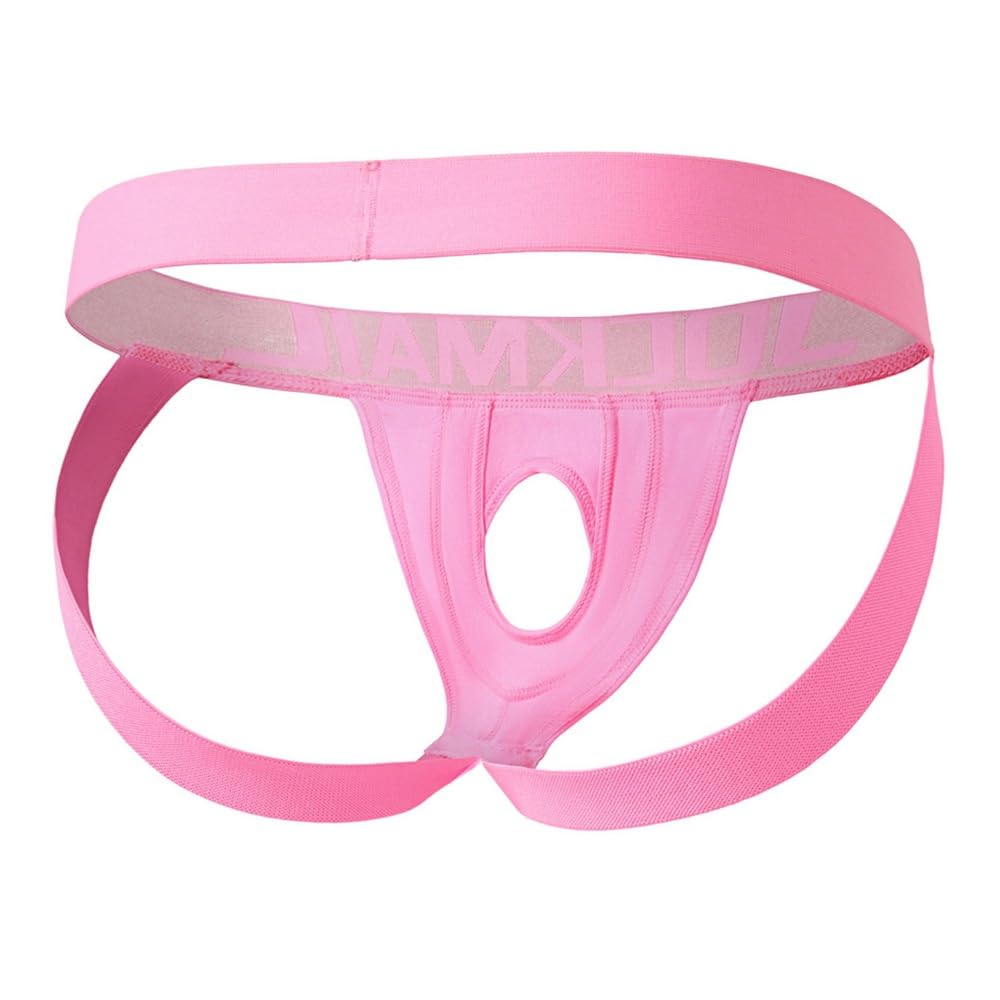 JOCKMAIL Mens Jockstrap Underwear Breathable Sport Thongs Athletic Supporters for Gym, Date and Everyday Wear (US, Alpha, XX-Large, Regular, Regular, Pink)