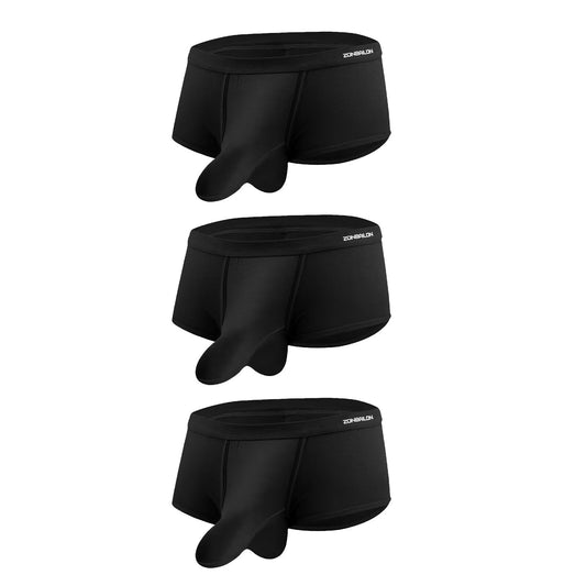 Men's Elephant Trunk Boxers Briefs Dual Pouch Bulge Shorts - Sexy Trunks with Wide Waistband