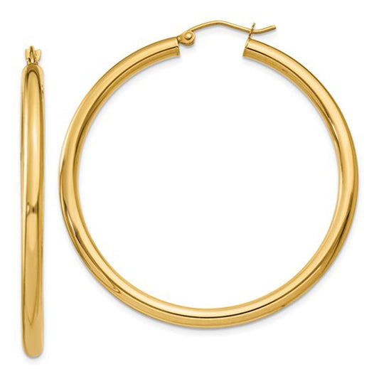 Large 14K Yellow Gold Thick Tube Hoop Earrings, (3mm Tube)
