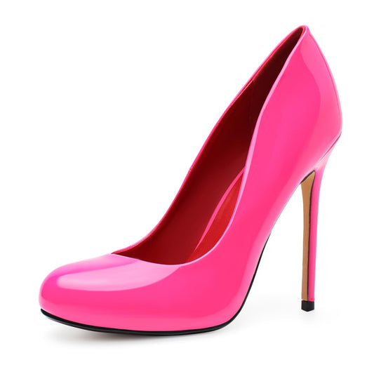 Unisex Men's Women's Round Toe High Heels Stiletto Pumps Patent Leather Heels Dress Party Shoes（Dam-G-2 Pink 15）
