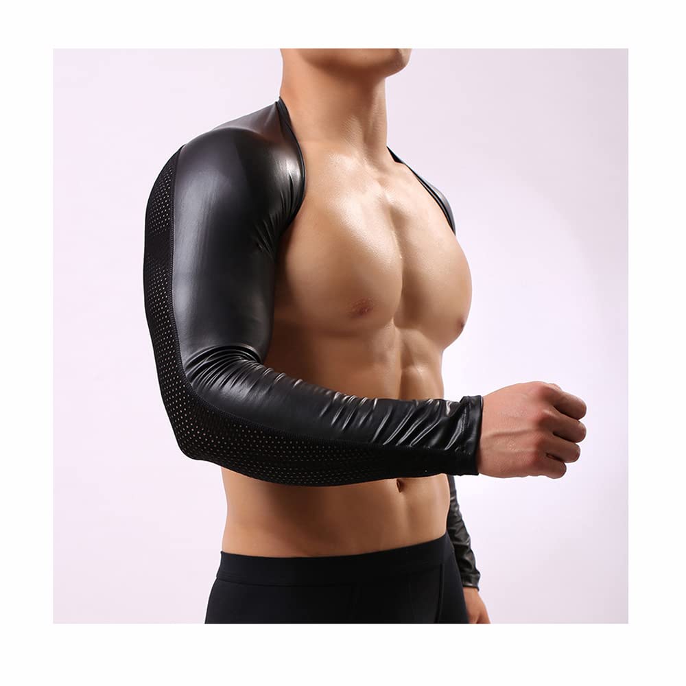 BaronHong Mens Faux PU Leather Hollow Arm Sleeves Shrug Fashion Stage Catwalk Show Black