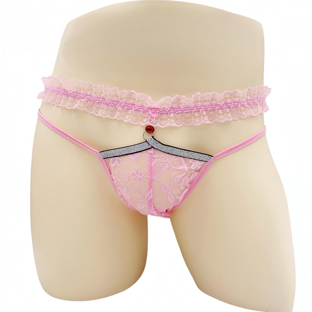Mens Lingerie Lace Sissy Panties Femboy For Cross Dressers Feminine Underwear Girly Thong G string Male Outfit Pink