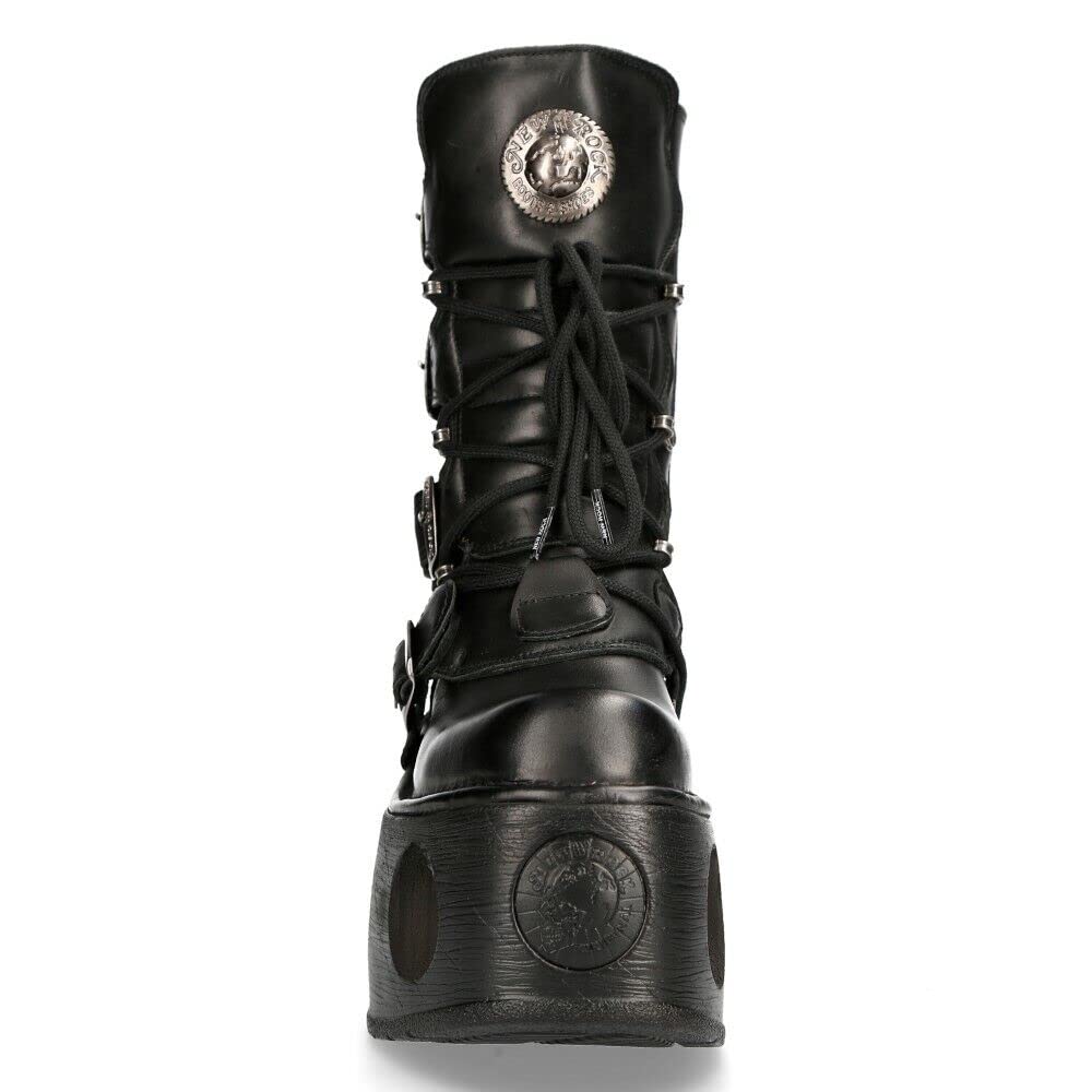 New Rock Boots 373-S2 Mens Metallic Black Leather Platform Goth Neptuno Space 10