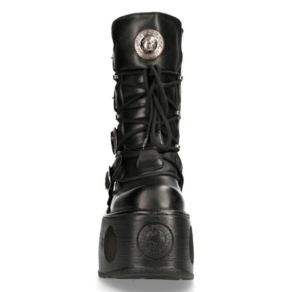 New Rock Boots 373-S2 Mens Metallic Black Leather Platform Goth Neptuno Space 10