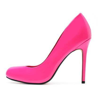 Unisex Men's Women's Round Toe High Heels Stiletto Pumps Patent Leather Heels Dress Party Shoes（Dam-G-2 Pink 15）