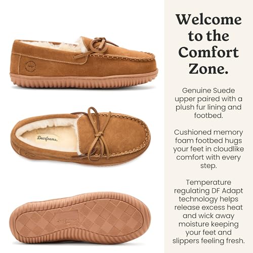 Dearfoams Suede Indoor Outdoor Harriet Moccasin Shoe House Womens Slippers, Chestnut, 7