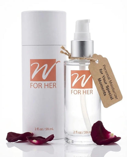 W For Her Silicone Personal Moisturizer for Women - 3-Ingredient Formula with Vitamin E - Long-Lasting, Water-Resistant, Unscented, No Residue - Paraben & Glycerin Free - Glass Pump Bottle, 2 Fl Oz