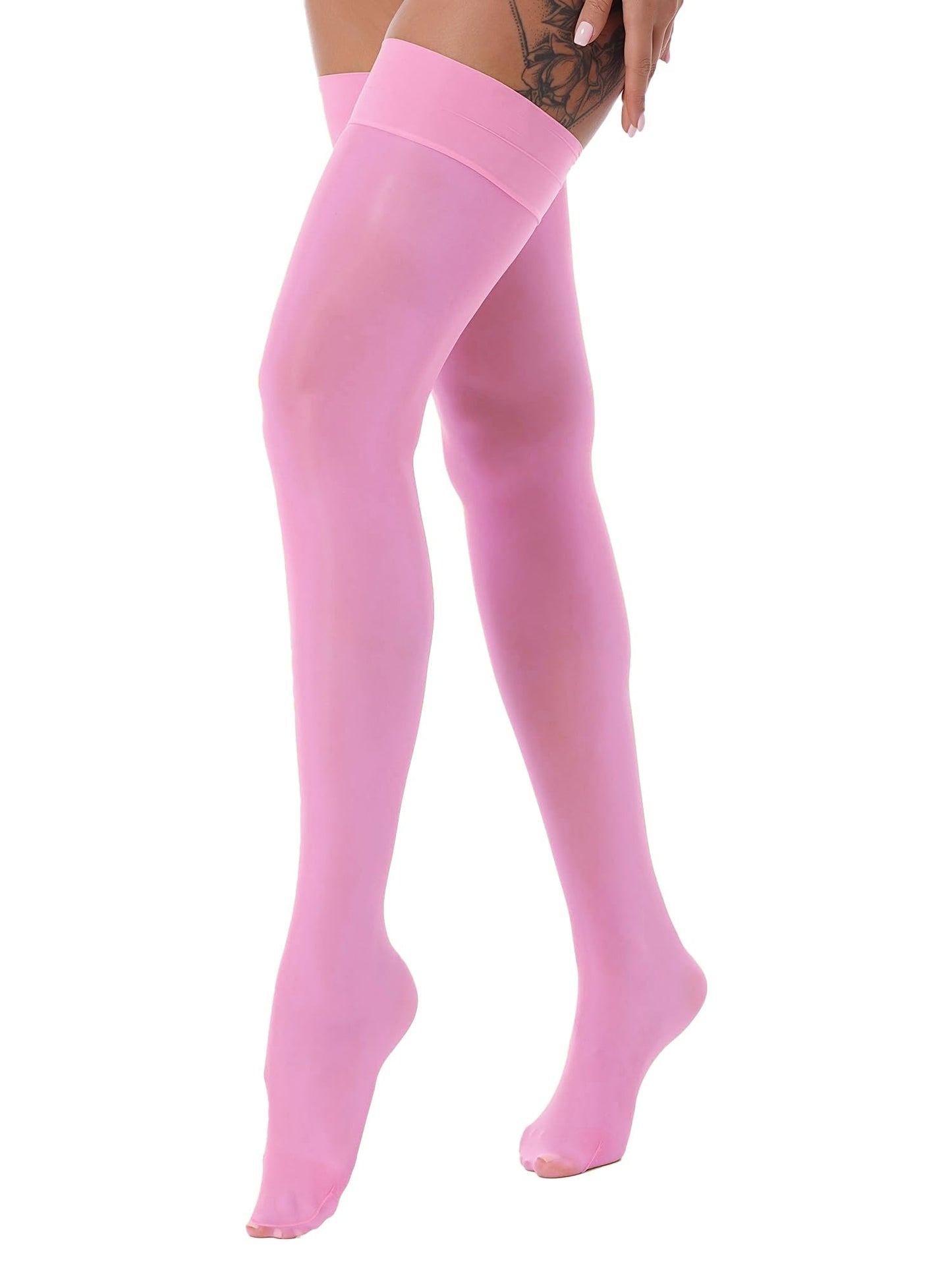Men's Sissy High Over Knee Oil Shiny Stocking, Femboy Thigh High Stockings, for Cross-dressing Exploring your feminine side. (Pink)