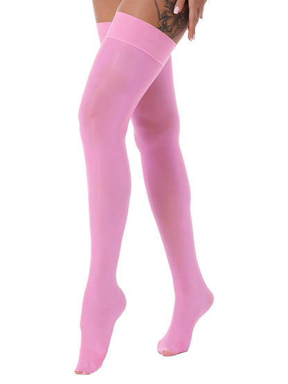Men's Sissy High Over Knee Oil Shiny Stocking, Femboy Thigh High Stockings, for Cross-dressing Exploring your feminine side. (Pink)