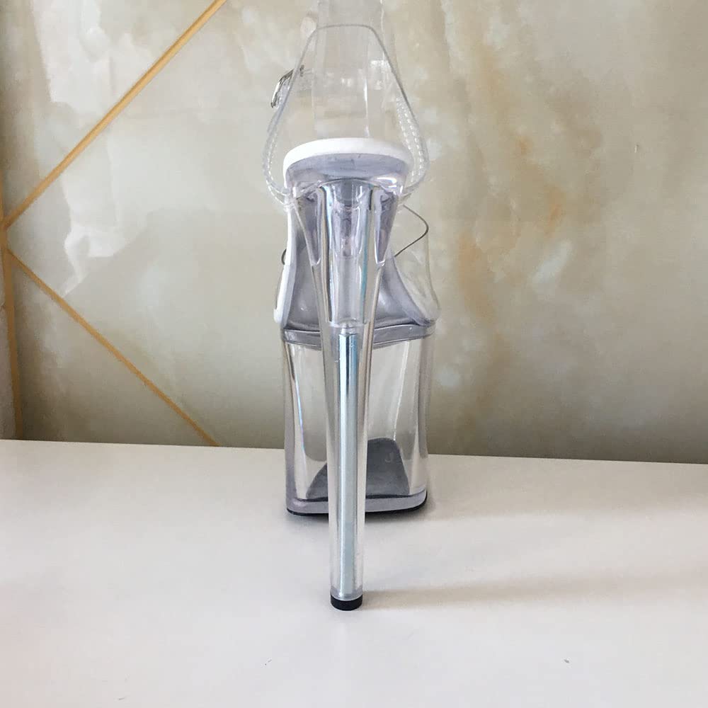 denova's Women's Transparent 7.9in Very High Heel Platform Pole Dance Ankle Strap Stiletto Sandal (12,Clear)