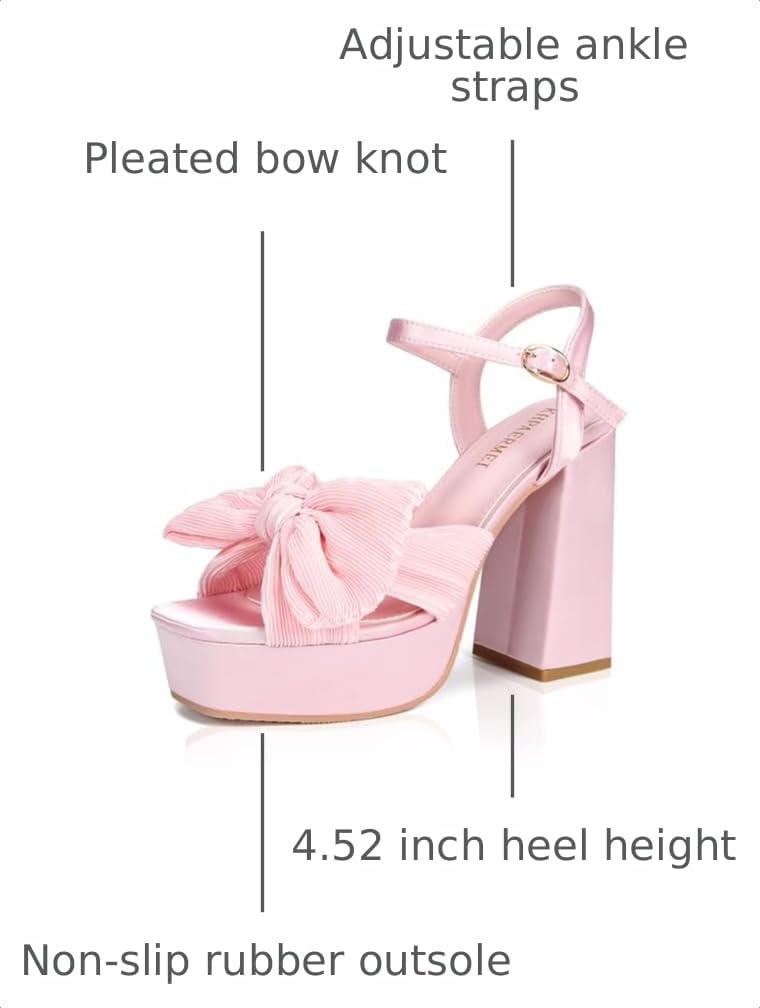 Bow Knot Platform Heels for Women Fashion Open Toe Chunky Heeled Sandals Ankle Strap Wedding Party Dress High Heels