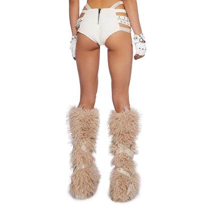 Dolls Kill Rude Awakening Lace-Up Shorts by Club Exx - Vegan Leather, Lace-Up, Comfortable Fit - Perfect for Festivals & Raves - White, Small