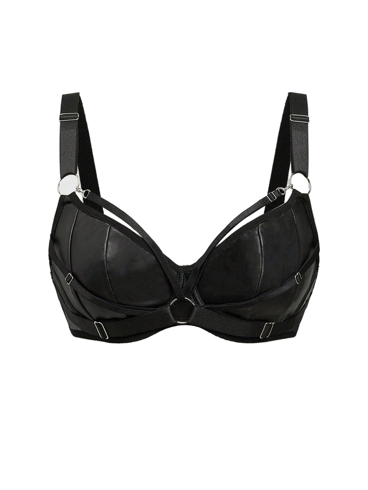 BDSM Women's Leather Bra Cut Out Push Up Underwire Bras