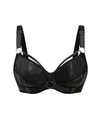 BDSM Women's Leather Bra Cut Out Push Up Underwire Bras