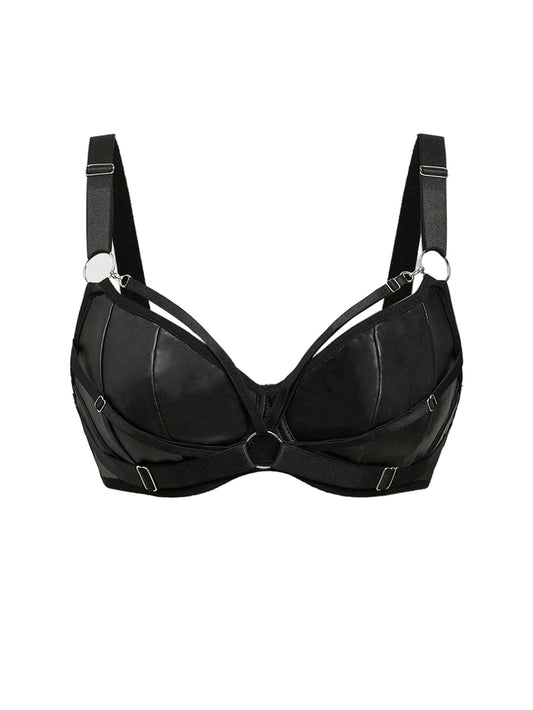 BDSM Women's Leather Bra Cut Out Push Up Underwire Bras
