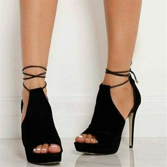 Fashare Womens Peep Toe Platform Heels Sexy Sandals Strappy Lace Up Tie Stilettos Dress Pumps Shoes 8.5