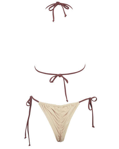 Women String Triangle Bikini Sets Tie Side Thong Sexy Halter Swimsuits 2 Pieces (White, S)