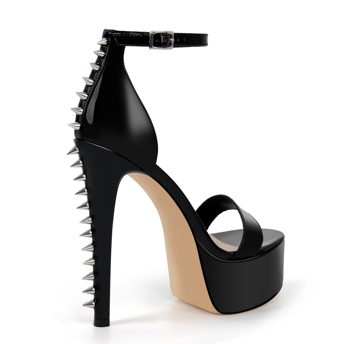 VERISSON Women's Studded Rivets Platform Heels Stiletto High Heel Ankle Strap Heeled Sandals for Women Party Dress Prom Shoes Black Size 12