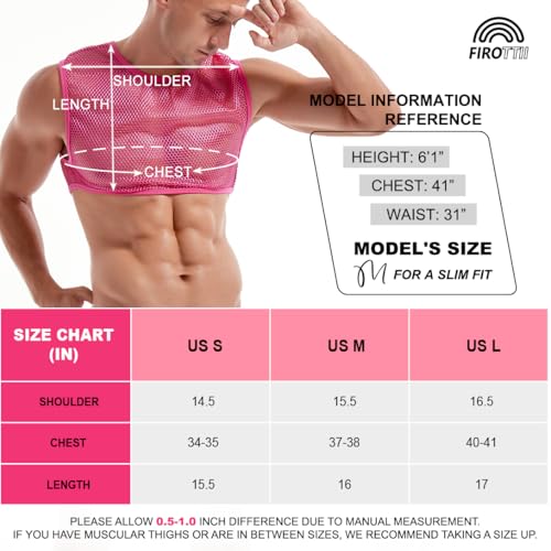 FIROTTII Men's Sexy Rose Pink Mesh Crop Top and Pink See Through Mesh Shorts (Rose + Pink S)