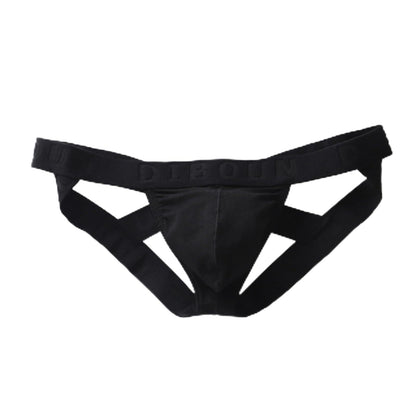 Evankin Men's Sexy Underwear Fun Jockstrap Underpants Cotton U Convex Pouch Belt Open Thong Underwear for Men（Black-L）
