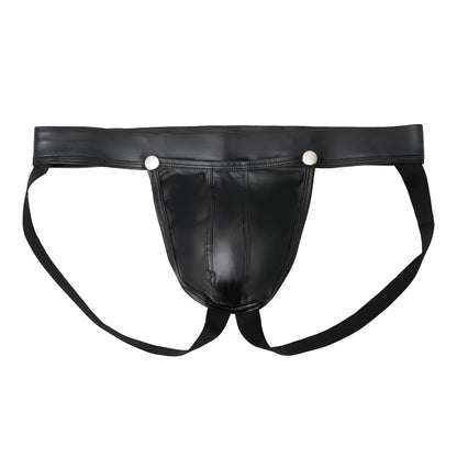 Mens Faux Leather G-String Thongs Jockstrap Athletic Supporter Sexy Low Rise Underwear for Men Clubwear