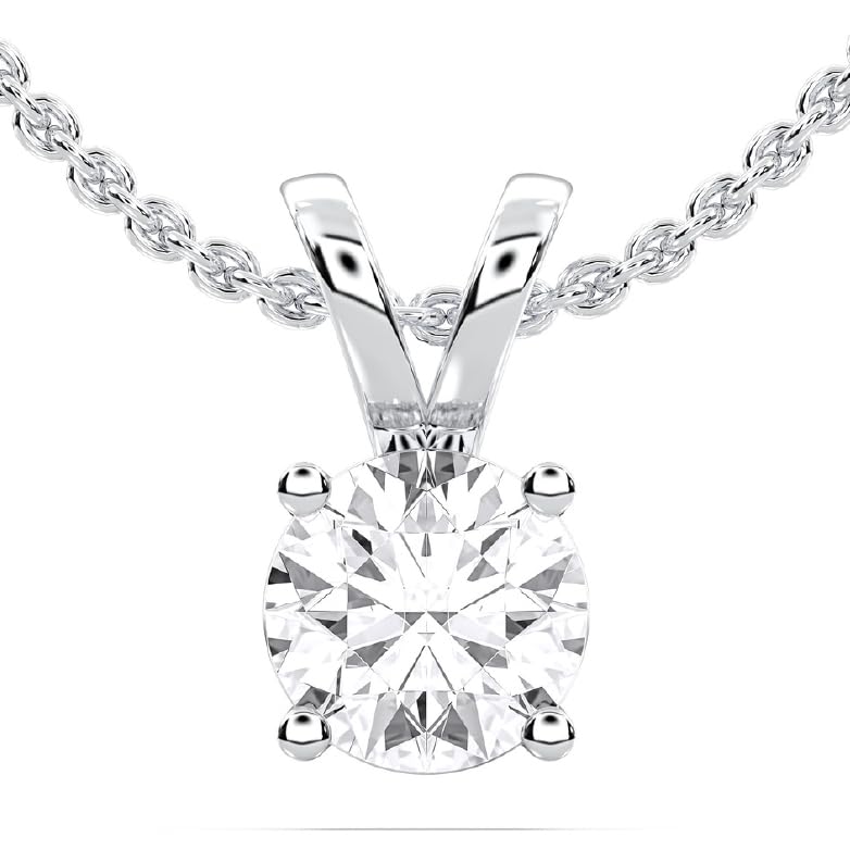14K White Gold Pendant Necklace With 1 Carat Lab Grown Diamond, IGI Certified Lab Grown Diamond Solitaire Stud Pendant With Gold Plated Silver Chain (E-F Color, VVS-VS) For Women Gift For Her