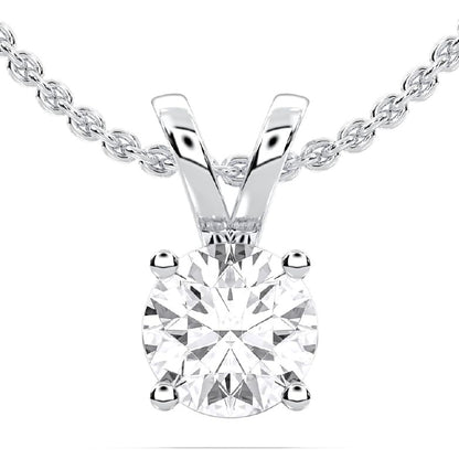 14K White Gold Pendant Necklace With 1 Carat Lab Grown Diamond, IGI Certified Lab Grown Diamond Solitaire Stud Pendant With Gold Plated Silver Chain (E-F Color, VVS-VS) For Women Gift For Her