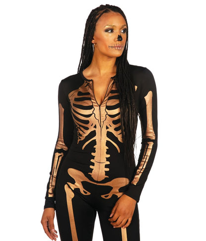 Tipsy Elves Women's Bronze Skeleton Bodysuit - Sexy Halloween Costume