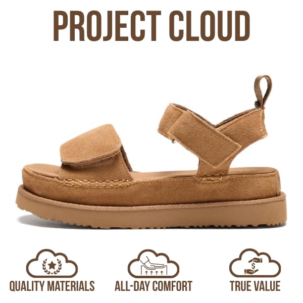 Project Cloud 100% Genuine Leather Platform Sandals For Women-Memory Foam Insole Slip Resistant Chunky Womens Sandals with adjustable straps-Wedge Sandals for Women 2026 (Bronzestar, CHSTNUTSDE,8.5M)