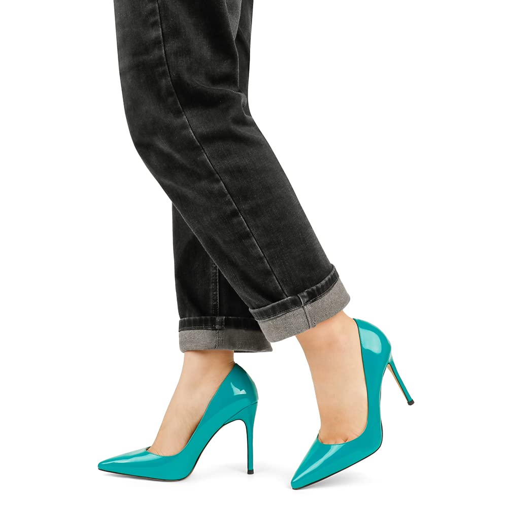 Women's 4 Inch Pumps Pointed Toe Stiletto Dress Pumps Teal 7.5US
