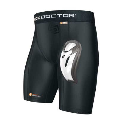 Shock Doctor Compression Shorts with Protective Bio-Flex Cup, Moisture Wicking Vented Protection, Black, Adult, Medium