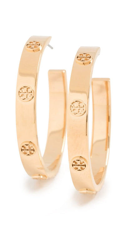 Tory Burch Women's Miller Stud Hoop Earrings, Tory Gold, One Size