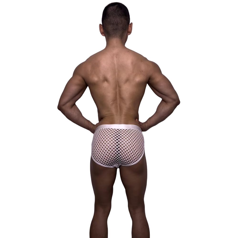 JOCKMAIL Men's Sexy Underwear Briefs Mesh Breathable Comfortable Low Rise Underwear for Men (US, Alpha, Medium, Regular, Regular, White)